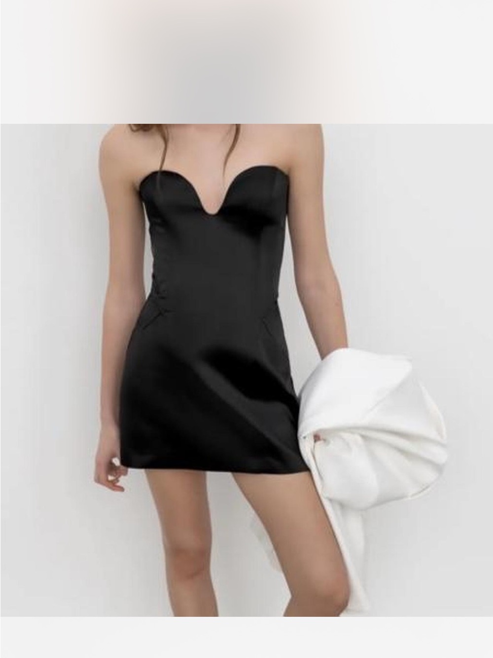 Zara Black Satin Effect Sweetheart Volume mini dress size medium
